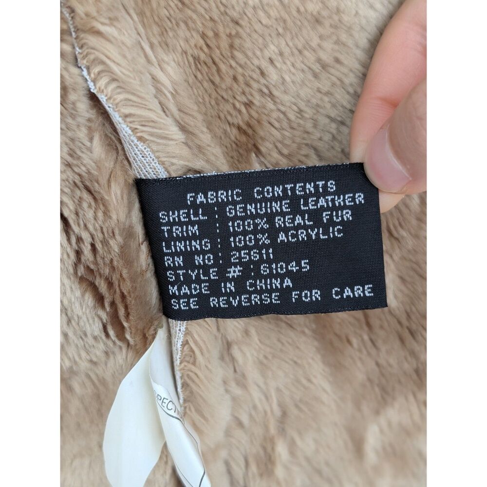 Vintage Real Leather Fur Trim Tan Penny Lane Longline Coat Jacket Sz S XOXO - Picture 6 of 16
